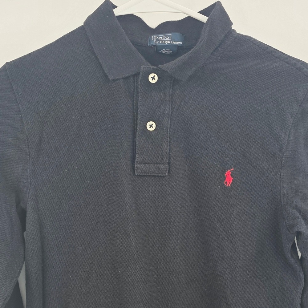 POLO RALPH LAUREN LONG SLEEVE POLO YOUTH MEDIUM 10 TO 12 BLACK RED PONY KIDS EUC - Picture 3 of 9